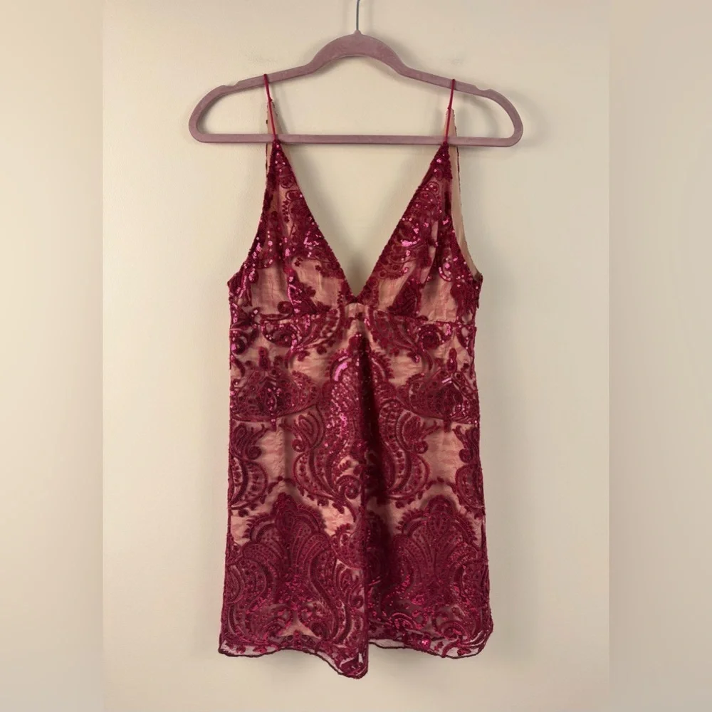 Free People Night Shimmer Mini Dress in Raspberry